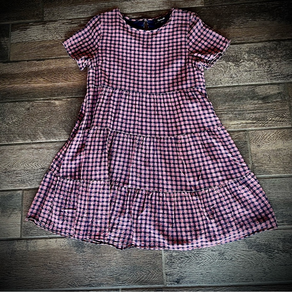 Madewell mauve and navy blue plaid dress S